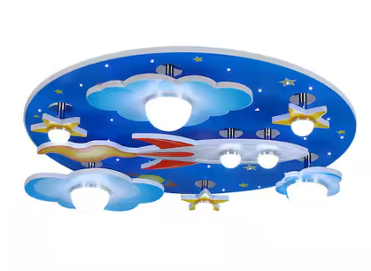 23.6 in. 8-Light Blue Creative Cartoon Universe Flush Mount Ceiling Light for Children's Room with Bulbs Included