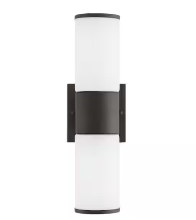 Hampton Bay Hartford 14.25 in. Millennium Black Hardwired LED Smart Cylinder Outdoor Wall Light Sconce Powered by Hubspace