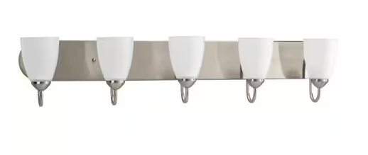 Progress Lighting Gather Collection 36 in. 5-Light Brushed Nickel Etched Glass Traditional Bathroom Vanity Light