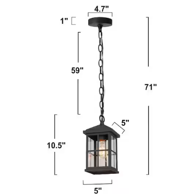 LNC Modern Black Small Outdoor Pendant 1-Light Farmhouse Hanging Lantern with Clear Glass Shade for Covered Porch Patio Deck