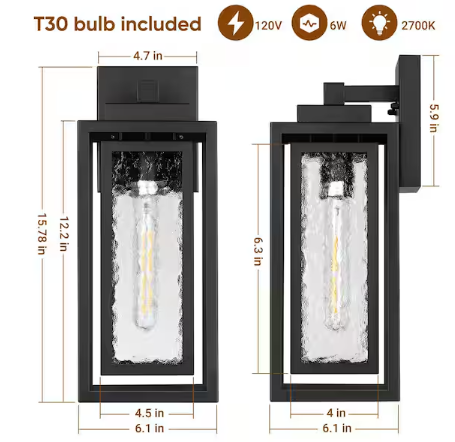 Rottogoon 15.78'' Modern Black Water Ripple Outdoor Wall Lantern, 2 Pack Waterproof Wall Lights Fixture for Patio Outdoor Indoor