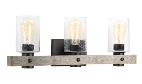 Progress Lighting Gulliver Collection 24 in. 3-Light Graphite Finish Clear Seeded Glass Coastal Bathroom Vanity Light
