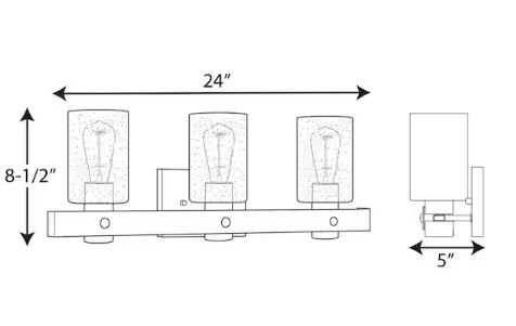 Progress Lighting Gulliver Collection 24 in. 3-Light Graphite Finish Clear Seeded Glass Coastal Bathroom Vanity Light