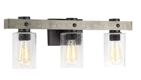 Progress Lighting Gulliver Collection 24 in. 3-Light Graphite Finish Clear Seeded Glass Coastal Bathroom Vanity Light