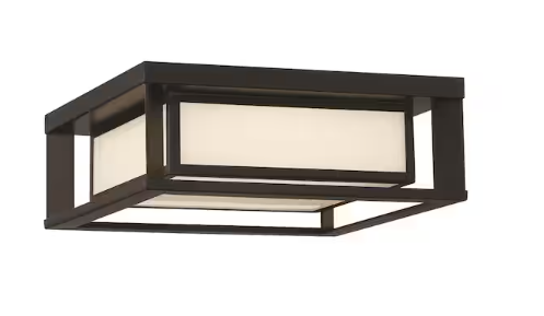 GLUCKSTEINELEMENTS Paxton 1-Light Black Integrated LED Outdoor Flush Mount with White Panel Glass Shade