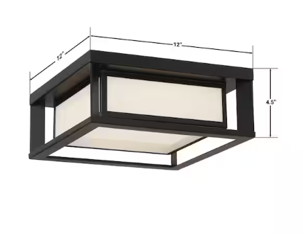 GLUCKSTEINELEMENTS Paxton 1-Light Black Integrated LED Outdoor Flush Mount with White Panel Glass Shade