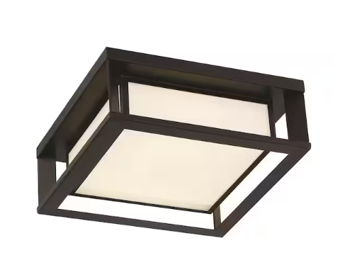 GLUCKSTEINELEMENTS Paxton 1-Light Black Integrated LED Outdoor Flush Mount with White Panel Glass Shade