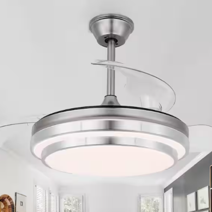 Bella Depot 42 in. LED Indoor Brushed Nickel Retractable Ceiling Fan with Dimmable Light and Remote 6-Speed Reversible Fandelier