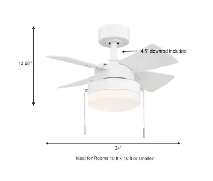 Hampton Bay Metarie II 24 in. Indoor Matte White Ceiling Fan with Light