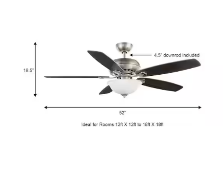 Hampton Bay Southwind II 52 in. Indoor LED Brushed Nickel Ceiling Fan with Light Kit, Reversible Blades and Remote Control
