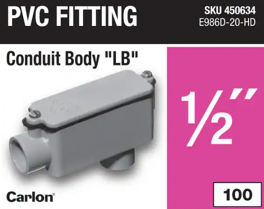 Carlon 1/2 in. Sch. 40 and 80 Electrical PVC Type-LB Conduit Body (E986D-20-HD)