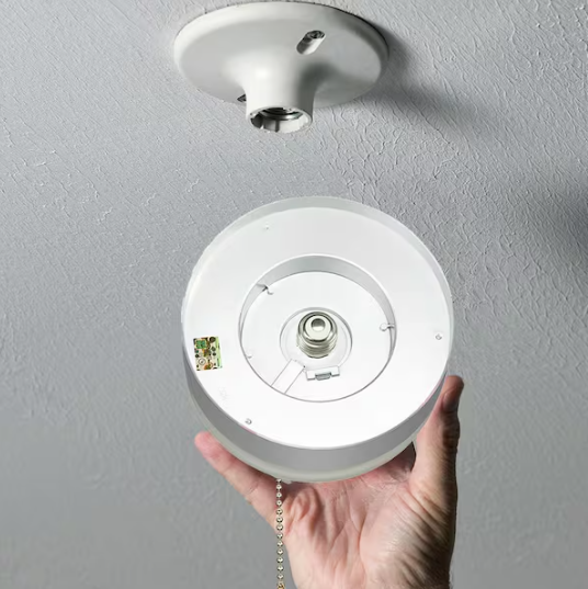 Commercial Electric Spin Light 7 in. Pull Chain Satin Nickel Accent LED Flush Mount Ceiling Light 11.5W Soft White 3000K Install E26 Base