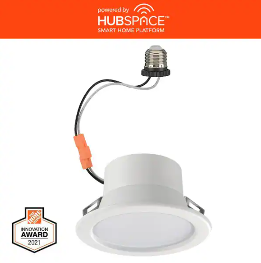 Commercial Electric 4 in. Smart Integrated LED Recessed Light Trim Wireless Adjustable CCT New Construction Remodel Powered by Hubspace