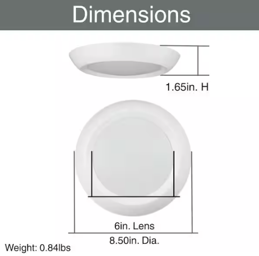 Commercial Electric 1-Pack 6 in. LED Surface Mount Downlight Flush Mount Disk Light Fixture, 600-900-1200LM, Selectable CCT 2700K-5000K