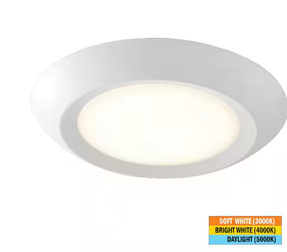 Commercial Electric 10 in. 18-Watt Adjustable CCT Disk Light LED Flush Mount Light Fixture 1500 Lumens J-Box Compatible 120V Dimmable