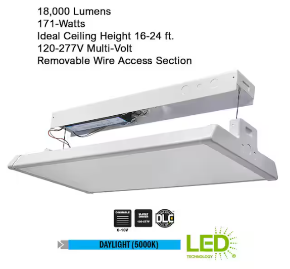 Commercial Electric 1-Pack 2 ft. 18000 Lumens 171-Watts Integrated LED High Bay Light 120-277V 5000K Daylight Dimmable Garage Light