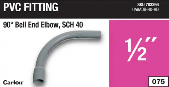 Carlon 1/2 in. 90° Schedule 40 Standard Radius Electrical Belled End Elbow (UA9ADB-40-HD)