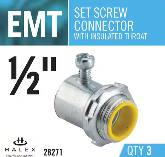 Halex 1/2 in. Electrical Metallic Tube (EMT) Set-Screw Connectors with Insulated Throats (3-Pack)
