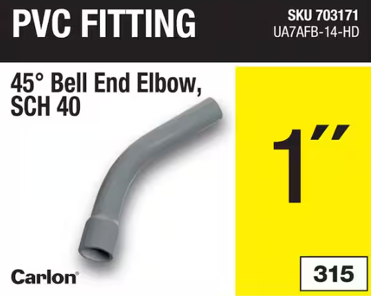 Carlon 1 in. 45° Schedule 40 Standard Radius Electrical Belled End Elbow (UA7AFB-14-HD)