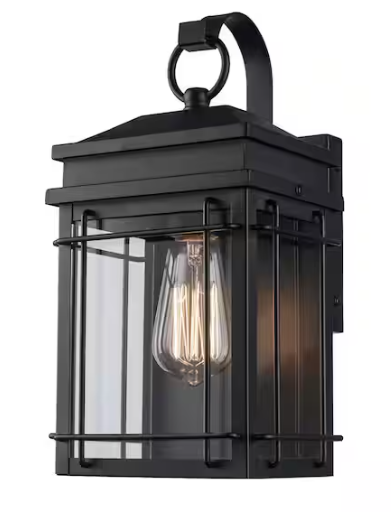 Monteaux Lighting Bel Air 13 in. 1-Light Black Outdoor Wall Light Fixture with Clear Glass