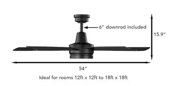 Hampton Bay- Fanelee 54 in. White Color Changing LED Matte Black Smart Ceiling Fan with Light Kit and Remote Powered by Hubspace
