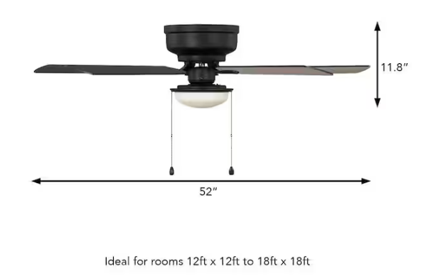 Hampton Bay- Colton 52 in. Indoor Flat Bronze Low Profile Ceiling Fan with Light Kit and Bright White LED Bulb Included