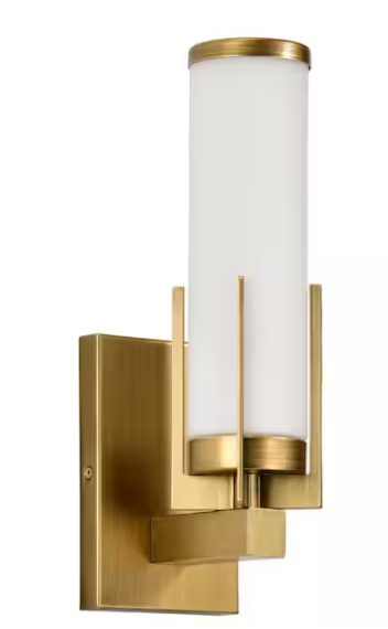 SATCO- Roselle 4.5 in. 1-Light Natural Brass Contemporary Vanity Light with White Glass Shade