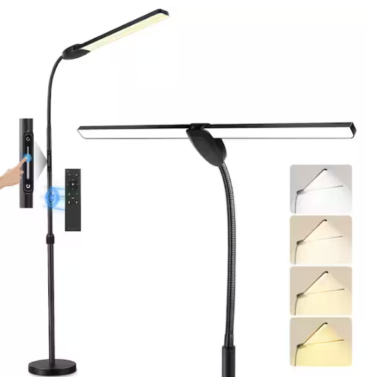 BICIK 73.5 in. Black Standard LED Floor Lamp with Dual Head, Adjustable Height, Color Temperatures for Living Room