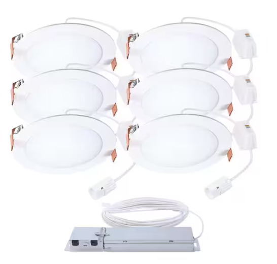 HALO QuickLink Low Voltage, 6 in. Selectable CCT 2700-5000K, 900 Lumens, Recessed Canless LED Starter Kit-6pk, 0-10V Dimmable