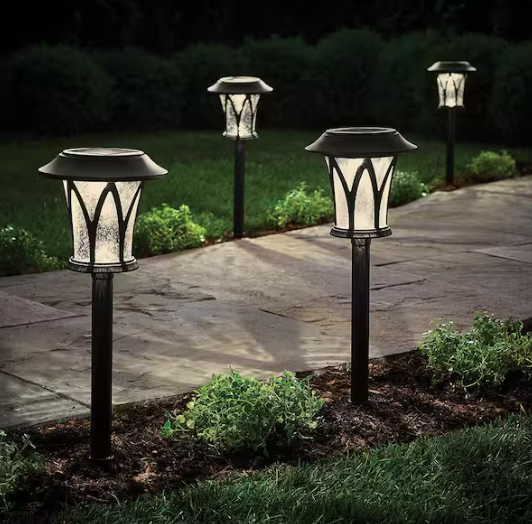 Hampton Bay- Naples Black Integrated LED Weather Resistant Outdoor Solar Path Light (4-Pack)