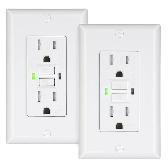 DEWENWILS 15A GFCI Outlet Receptacle, Self-Test GFCI with LED Indicator, Tamper Resistant, Weather Resistant, Decorative Wallplate Included, 2-Pack, White-HGFB15B