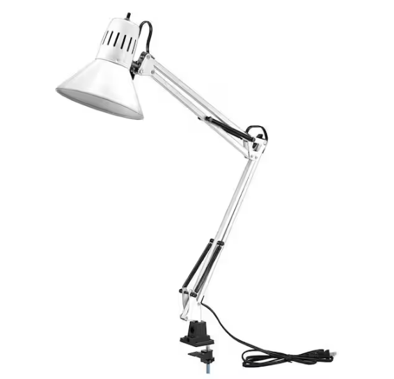 Bostitch 17 in. LED White Swing Arm Desk Lamp with Metal Clamp Mount *MISSING SHADE*