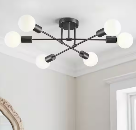 Merra 6-Light Black Adjustable Modern Sputnik Chandelier for Dining Room