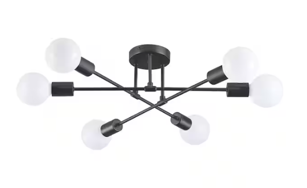 Merra 6-Light Black Adjustable Modern Sputnik Chandelier for Dining Room