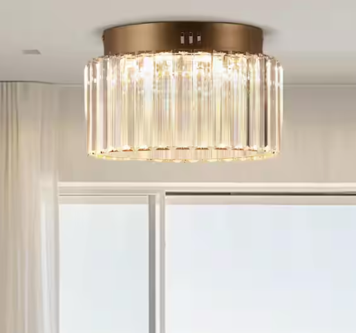 YANSUN 10 in. Gold Cylinder 1-Light Dimmable LED Flush Mount Ceiling Light Fixture with 3CCT Control