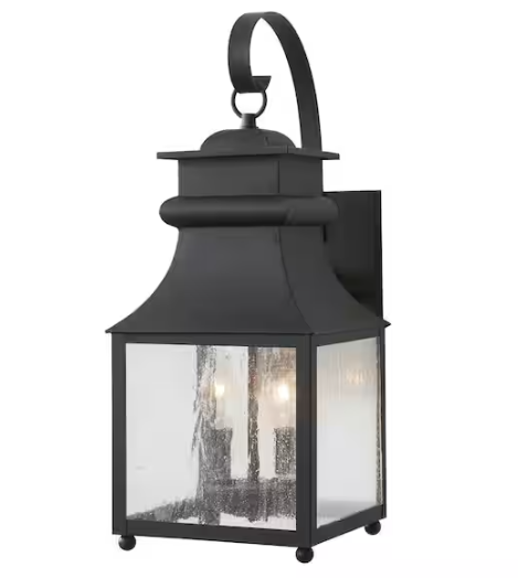 Home Decorators Collection Rainbrook 24 in. 2-Light Matte Black Extra Large Outdoor Wall Light Fixture with Seeded Glass