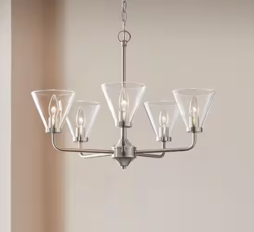 Hampton Bay Myles 5-Light Reversible Chandelier Brushed Nickel Finish Clear Glass Shades