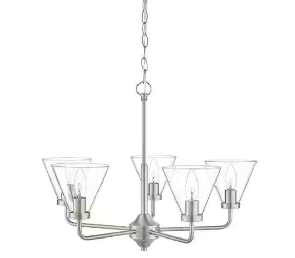 Hampton Bay Myles 5-Light Reversible Chandelier Brushed Nickel Finish Clear Glass Shades