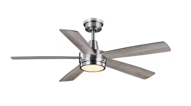 Hampton Bay Fanelee 54 in. White Color Changing LED Brushed Nickel Smart Ceiling Fan with Light Kit and Remote Powered by Hubspace