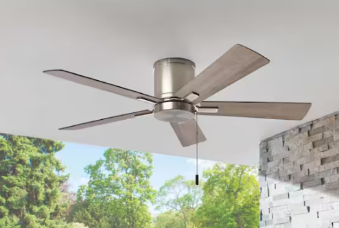 Hampton Bay Grantway 48 in. Indoor/Covered Outdoor Brushed Nickel Low Profile Ceiling Fan Without Light with Pull Chain Included