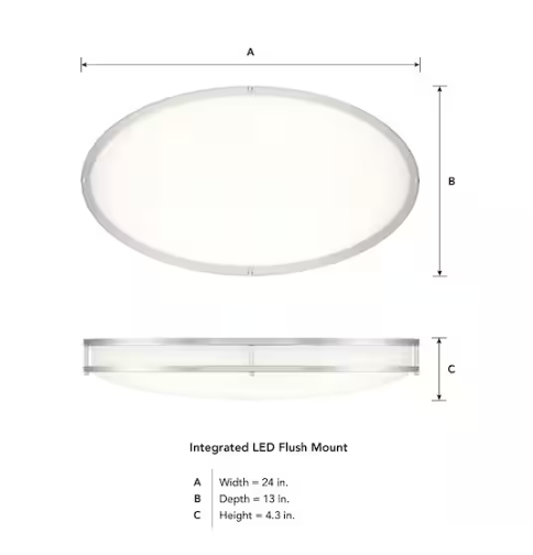 Commercial Electric 1-Pack Commercial Electric 24 in. Modern Brushed Nickel Selectable CCT Integrated LED Flush Mount for Kitchens