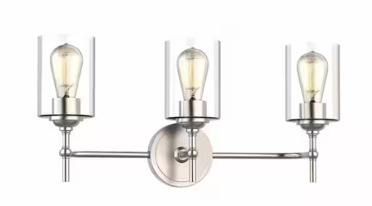 Hampton Bay Ayelen 22 in. 3-Light Brushed Nickel Modern Bathroom Vanity Light