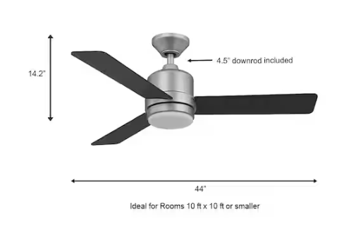 Hampton Bay Castlegate 44 in. Integrated LED Indoor Silver Ceiling Fan with 3 Reversible Blades, Light Kit and Remote Control