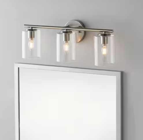 Hampton Bay Champlain 22.375 in. 3-Light Brushed Nickel Modern Bathroom Vanity Light with Clear Glass Shades
