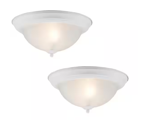 12.75 in 2-Light White Flush Mount Ceiling Light Fixture with Frosted Glass Shade (2-Pack)