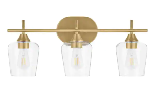 Hampton Bay Pavlen 24 in. 3-Lights Antique Brass Vanity Light with Clear Glass Shades