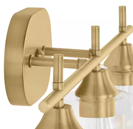 Hampton Bay Pavlen 24 in. 3-Lights Antique Brass Vanity Light with Clear Glass Shades