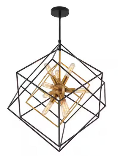Artika Imperium 9-Light Black and Gold Modern Sputnik Geometric Chandelier Light Fixture for Dining Room or Kitchen