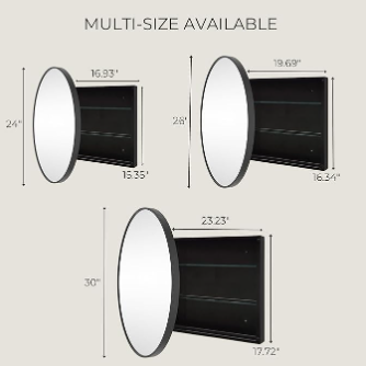 Surface Mount Black Round Circle Bathroom Medicine Cabinet with Mirror Circlular Shaped Stainless Steel Metal Framed Medicine Cabinets Bathroom Cabinet with Mirror 24'' Diameter