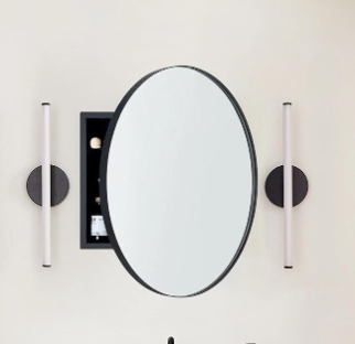 Surface Mount Black Round Circle Bathroom Medicine Cabinet with Mirror Circlular Shaped Stainless Steel Metal Framed Medicine Cabinets Bathroom Cabinet with Mirror 24'' Diameter